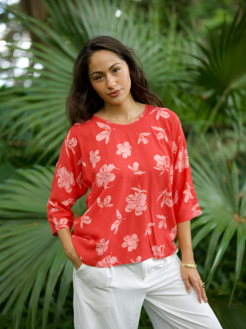 Omi Blouse in PRICKLY POPPY 'ULA'ULA